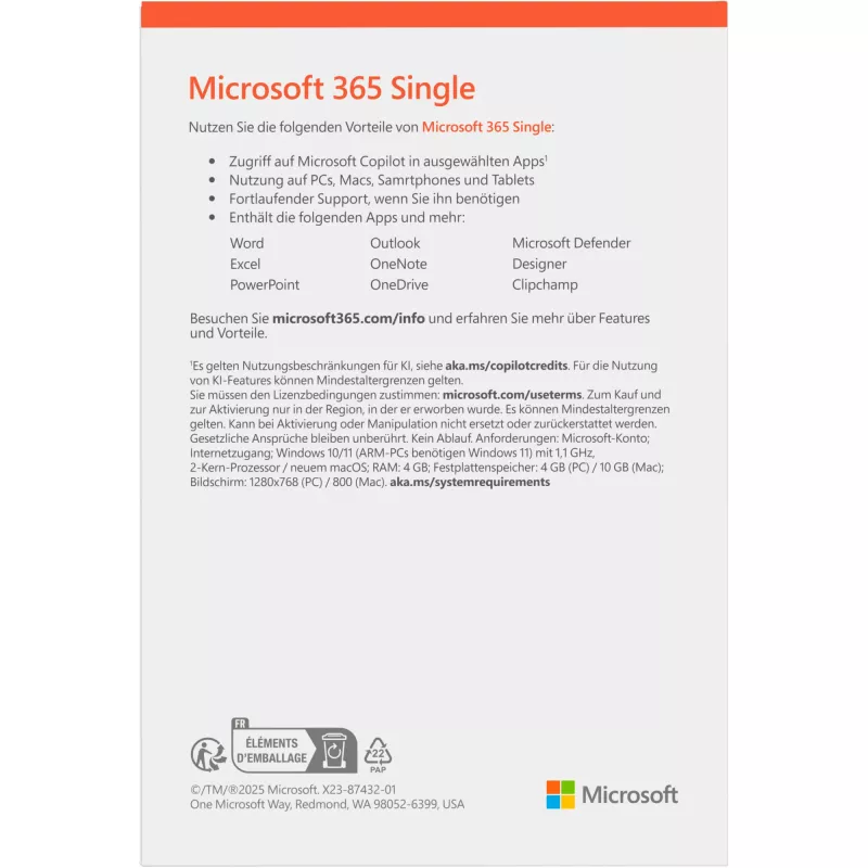 Microsoft 365 Personal [DE] 1Y Subscr. Medialess FY25H2 dla Windows >10 / tylko MacOS