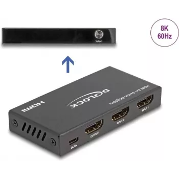 Przełącznik HDMI DeLOCK 2 x HDMI wejście na 1 x HDMI wyjście 8K 60 Hz Czarny