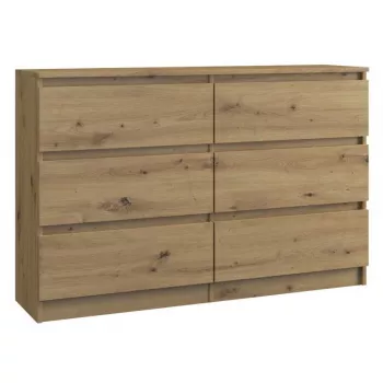 Komoda Top e shop M6 120 ARTISAN, wykończenie dąb, 6 szuflad, 1200×300×770 mm