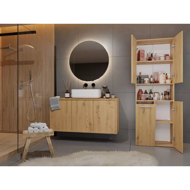 Szafka łazienkowa Top e shop NEL 1K DK ART KPL, rama dębowa, 600×300×1740 mm, 5 półek, wolnostojąca