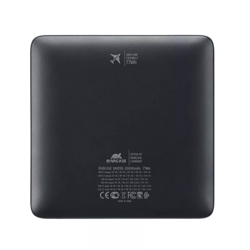 Power bank Rivacase VA1090 — 20000 mAh, 77 Wh, całkowita moc wyjściowa 100 W, 440 g