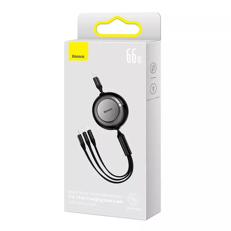 Kabel USB 3 w 1 Baseus Bright Mirror — micro USB, USB-C, Lightning, 66 W, 1,1 m