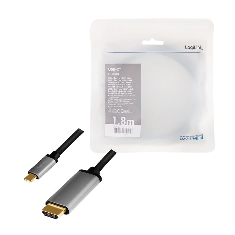 Kabel LogiLink CUA0101 USB 3.2 Gen1 Type-C na HDMI-A 1,8 m czarny szary