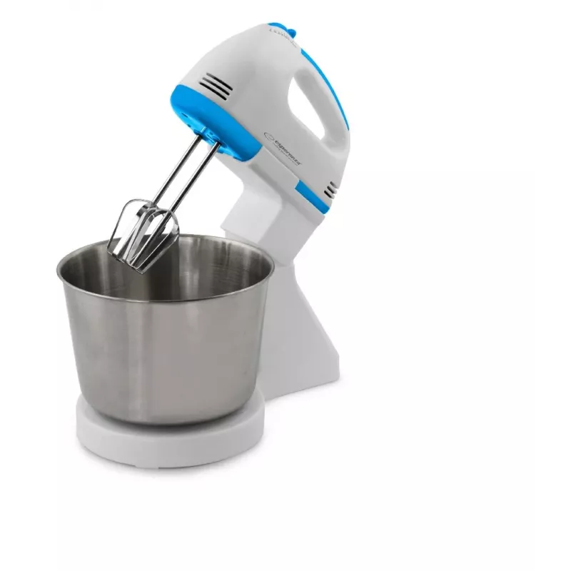Mikser stojący ESPERANZA EKM019WB — 150 W, misa 2,5 L, 7 prędkości, haki do ciasta, podwójna trzepaczka, biały