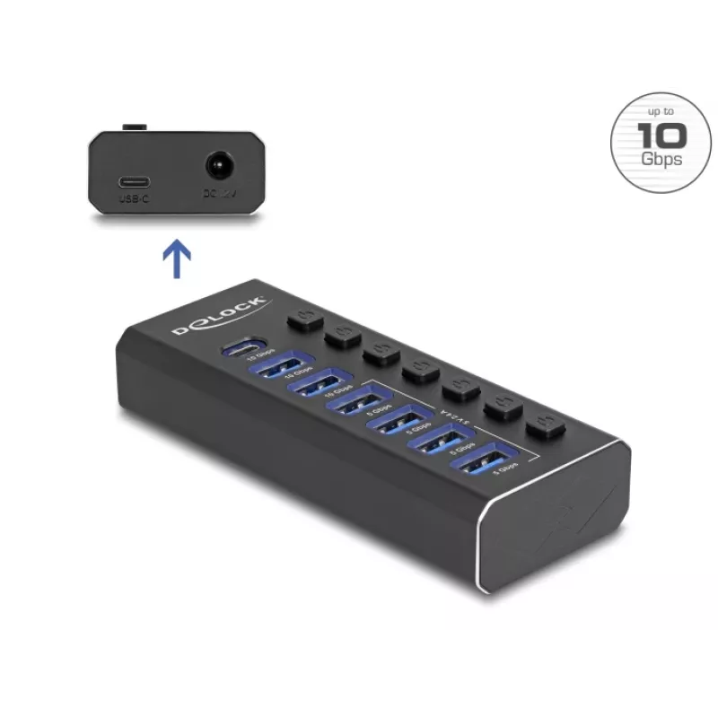 DeLOCK 64326 koncentrator interfejsów USB 3.2 Gen 2 (3.1 Gen 2) Type-C 10000 Mbit/s Czarny