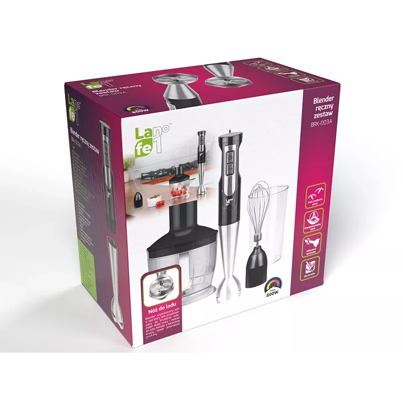 Ręczny blender zanurzeniowy LAFE BRK-003A, 800W, czarny/srebrny, ostrze ze stali nierdzewnej, misa 0,6 l, dzbanek 0,5 l