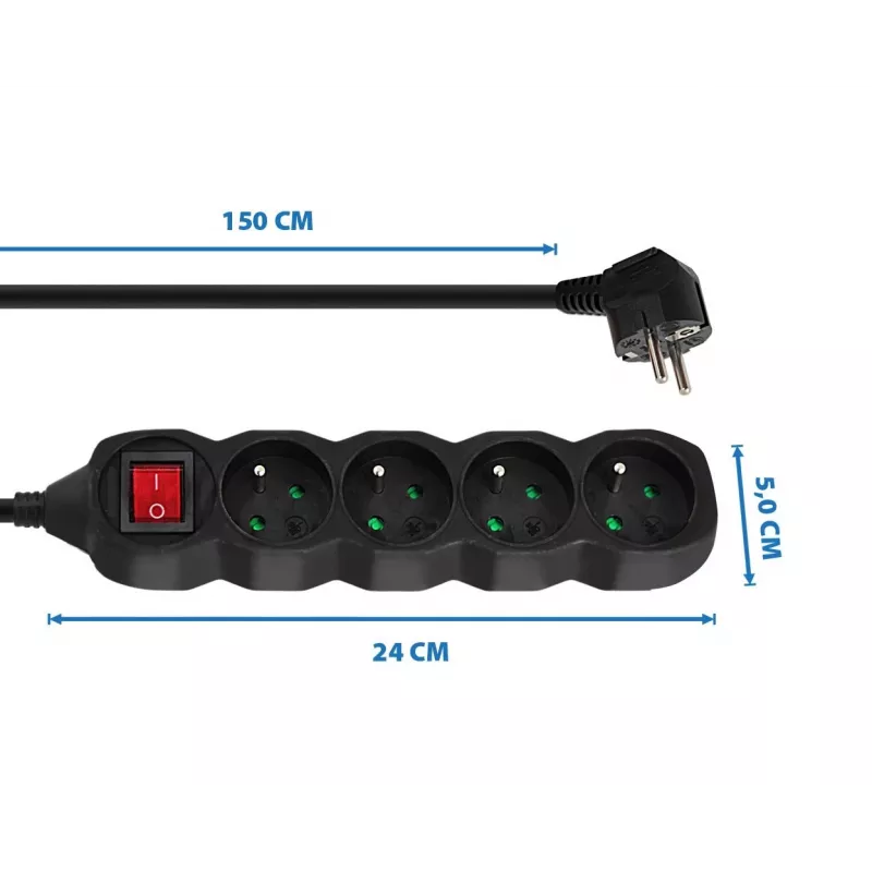 Listwa zasilająca ESPERANZA ELK212K — kabel 1,5 m, 4 gniazda AC typu E, do użytku wewnątrz pomieszczeń, czarna