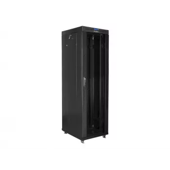 Szafa rack stojąca LANBERG 42U FF01-6842-12BL 600×800×2127,5 mm, 1200 kg, IP20, zamek na klucz, kółka jezdne