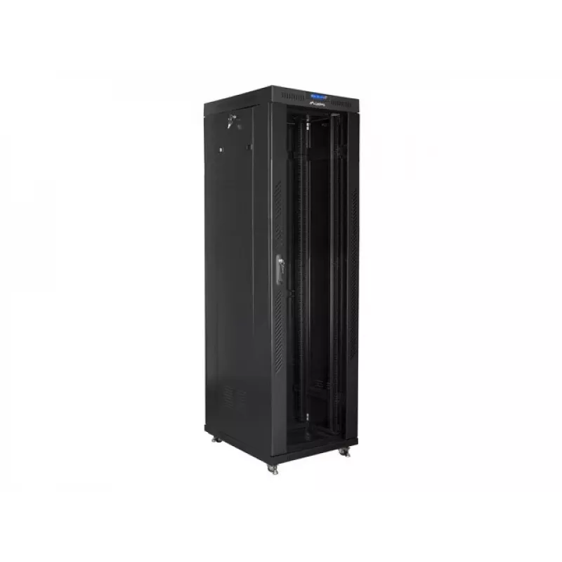 Szafa rack stojąca LANBERG 42U FF01-6842-12BL 600×800×2127,5 mm, 1200 kg, IP20, zamek na klucz, kółka jezdne