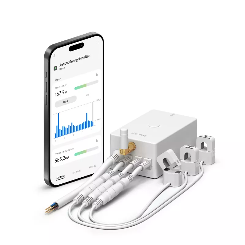 Miernik energii AEOTEC AEOEZWA046C3A60 — trzycegowy 60A z Z-Wave do monitorowania jedno- lub trójfazowego