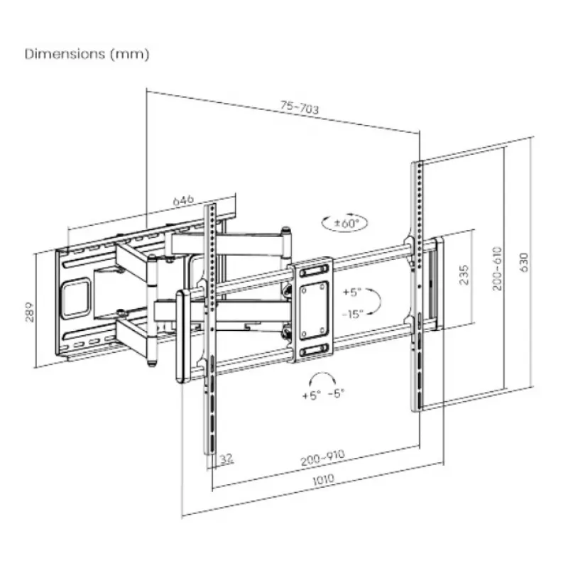 Gembird WM-120 pc(s)-01 Uchwyt TV/Stojak 3.05 m (120) Czarny