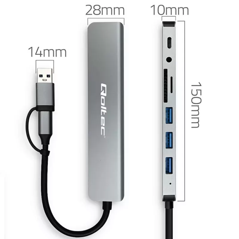 QOLTEC USB-C hub 4x USB + czytnik kart SD/TF model 53794