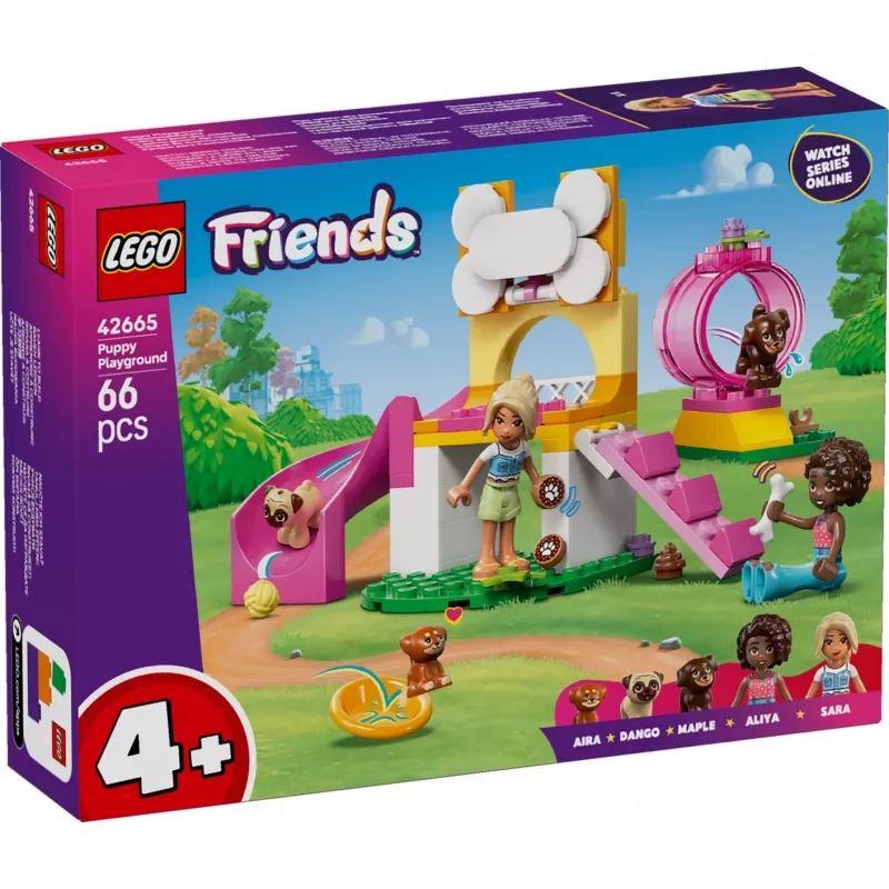 Zestaw konstrukcyjny LEGO Friends Plac zabaw dla szczeniąt 42665, 66 elementów, 2 minifigurki, wiek 4+
