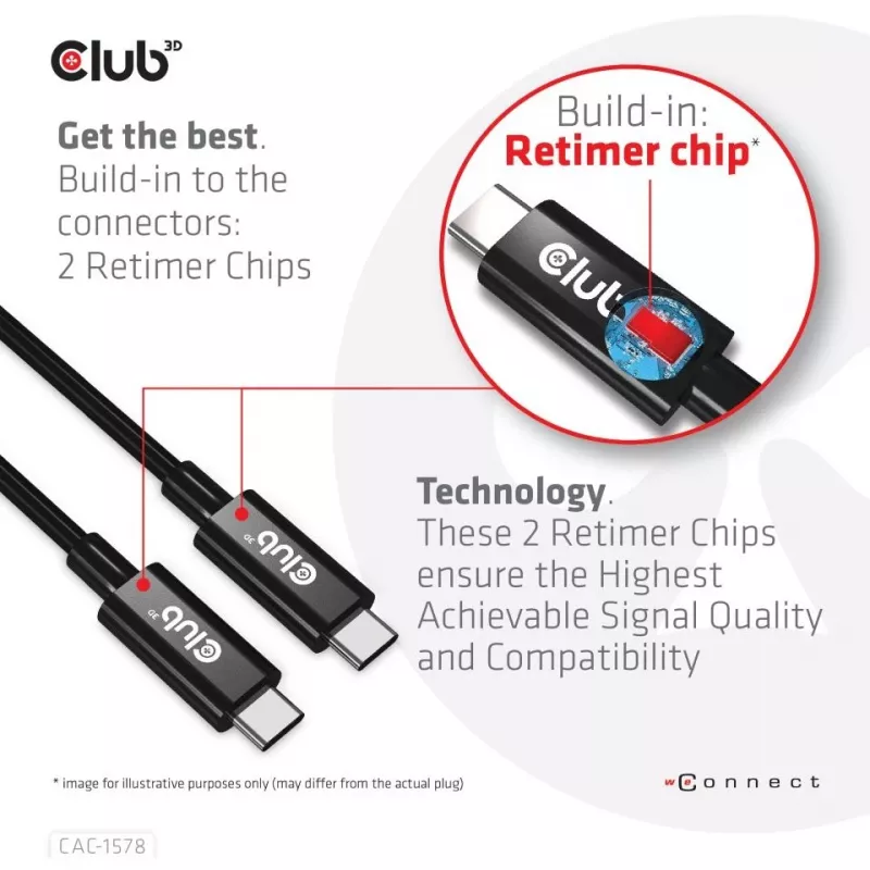 CLUB3D USB4 Gen3x2 Type-C dwukierunkowy kabel 8K60Hz, Dane 40Gbps, PD 240W(48V/5A) EPR M/M 2m / 6.56ft