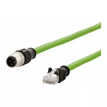 METZ CONNECT - Kabel sieciowy - M12 (4-pin) (gniazdo) na RJ-45 (wtyk) - 5,0 m - 6,5 mm - SF/FTP - CAT 5e - bezhologenowy, bez zaczepów, skręcany, do prowadzenia kablowego, D-kodowany - zielony (142M1D15050)