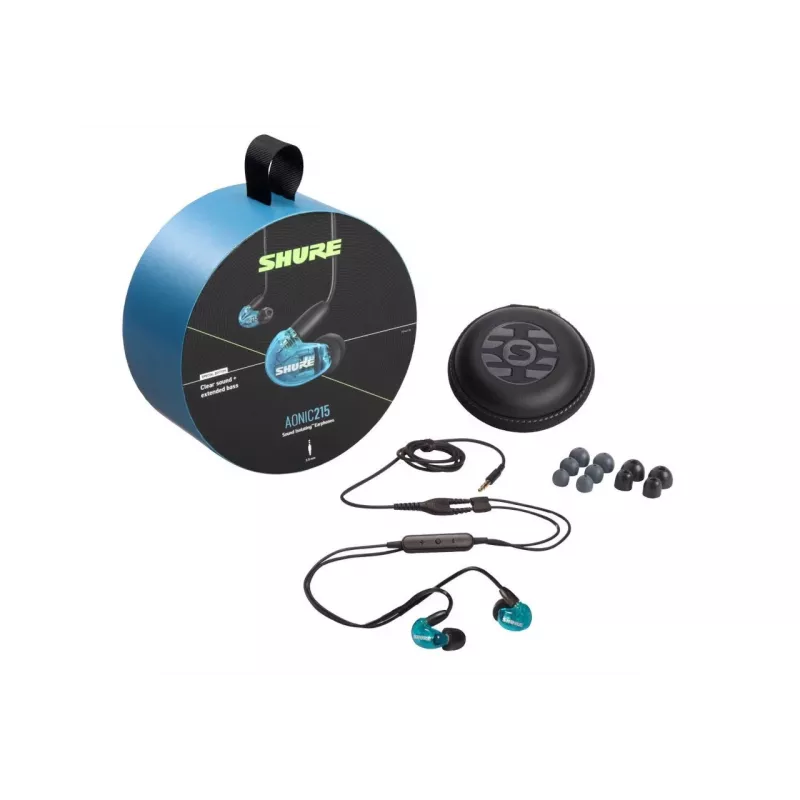 Shure AONIC 215 - słuchawki douszne z pojedynczym przetwornikiem i kablem 3,5 mm (niebieskie)
