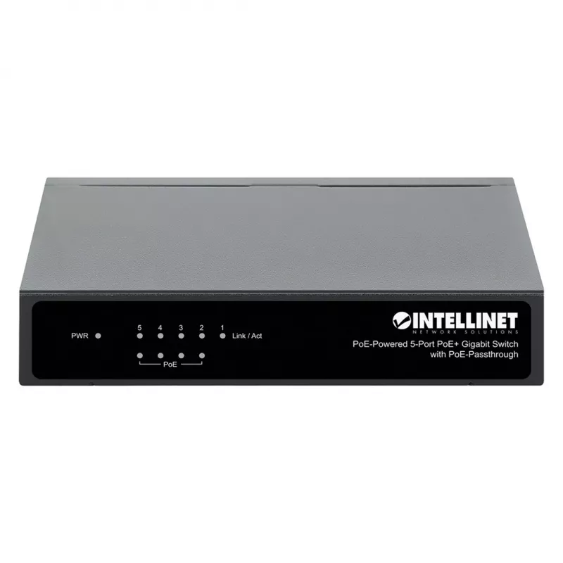 Przełącznik Gigabit 5xPoE Passthrough zasilany przez PoE lub AC, 68W