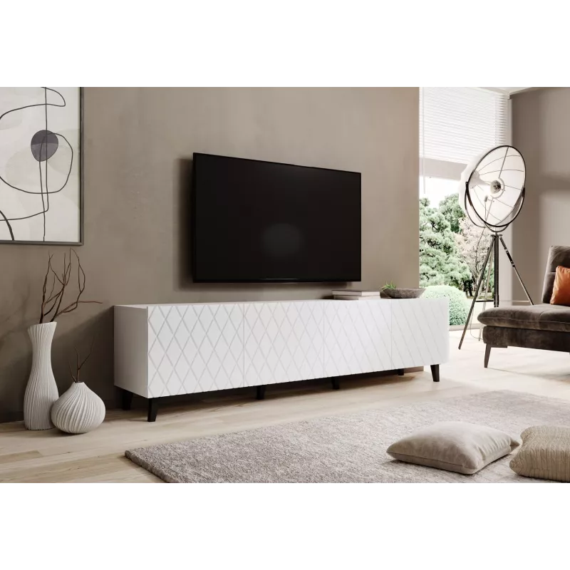 Szafka RTV cama meble ASTI 200×42×52 cm biała matowa