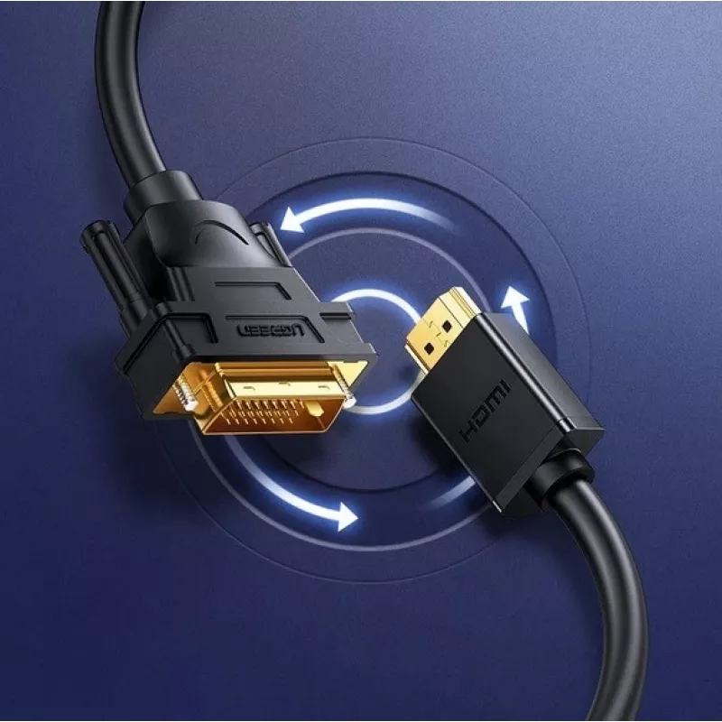 adapter kablowya UGREEN DVI na HDMI HD106 — DVI (męski) na HDMI (męski), 1,5 m, FHD 1080p / 3840×2160