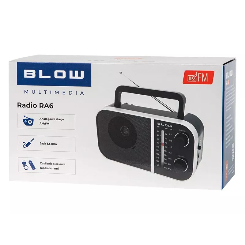 Przenośne radio analogowe BLOW RA6 AM/FM – zasilane bateriami odbiór AM i FM, gniazdo słuchawkowe