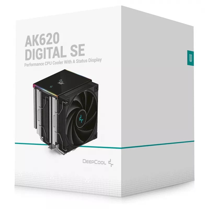 Chłodnica powietrza CPU DeepCool AK620 Digital SE, dwuwieżowa, 6x rurki cieplne Ø6mm, 2x wentylatory 120mm PWM, RGB, wysokość 161 mm