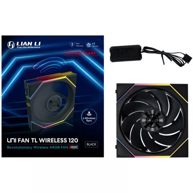 Wentylator 120mm ARGB PWM bezprzewodowy z odwróconym wirnikiem Lian Li UNI FAN TL (bezprzewodowy, PWM, odwrócony wirnik)