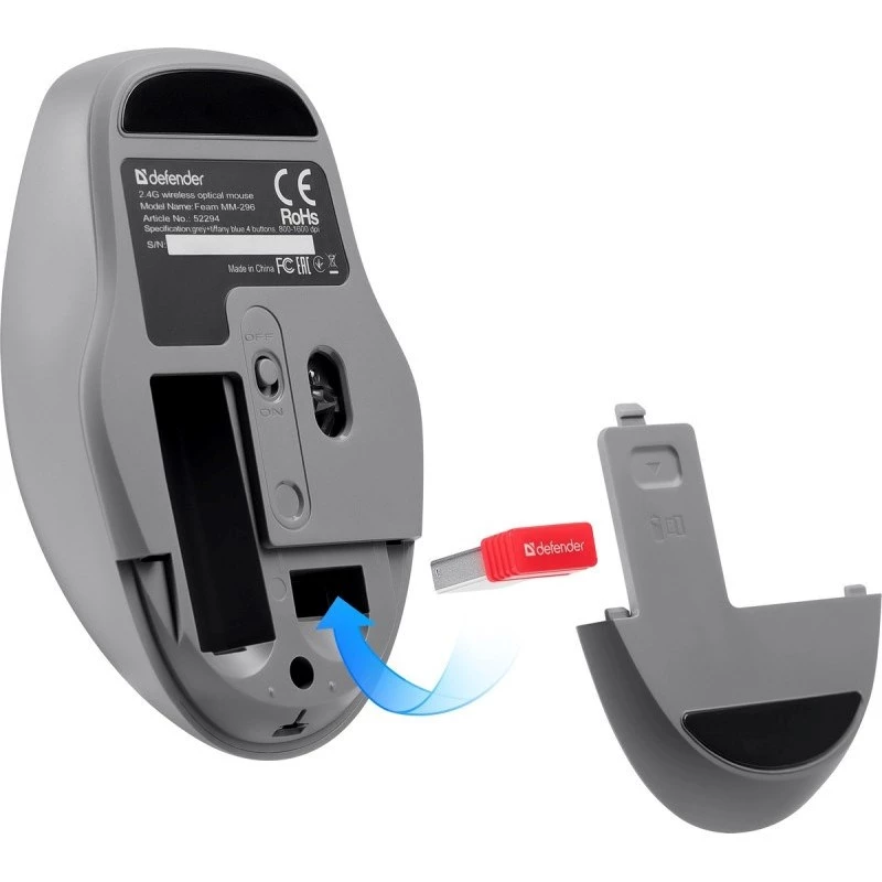 Mysz bezprzewodowa DEFENDER Silent Click C Mint 52294 — symetryczna, 1600 DPI, nano USB 2.4 GHz