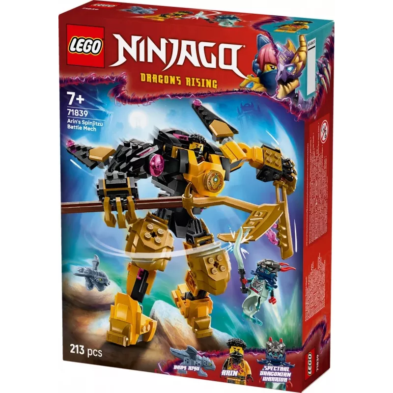 Zestaw konstrukcyjny LEGO NINJAGO 71839 Arin's Spinjitzu Battle Mech, 213 elementów, 2 minifigurki, wysokość 160 mm
