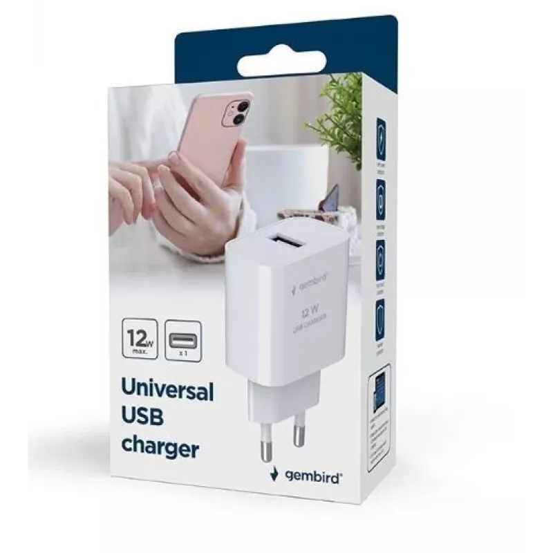 Ładowarka do urządzeń mobilnych GEMBIRD TA-UC-1A12-01 5V 2.4A 12W USB PD, 1 port, Biały
