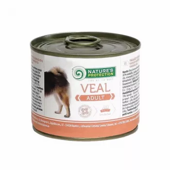 Mokra karma dla psów nature’s protection Adult Veal 200 g — kompletna dieta w puszce dla dorosłych psów, białko 10,6%, tłuszcz 6,9%, wilgotność 75%