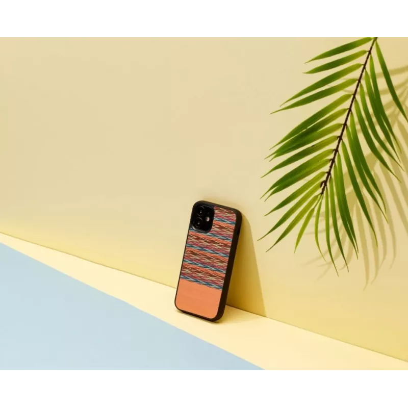 Etui na telefon mężczyzny i drewno dla iPhone 12 mini — brązowa krata z czarnym wykończeniem
