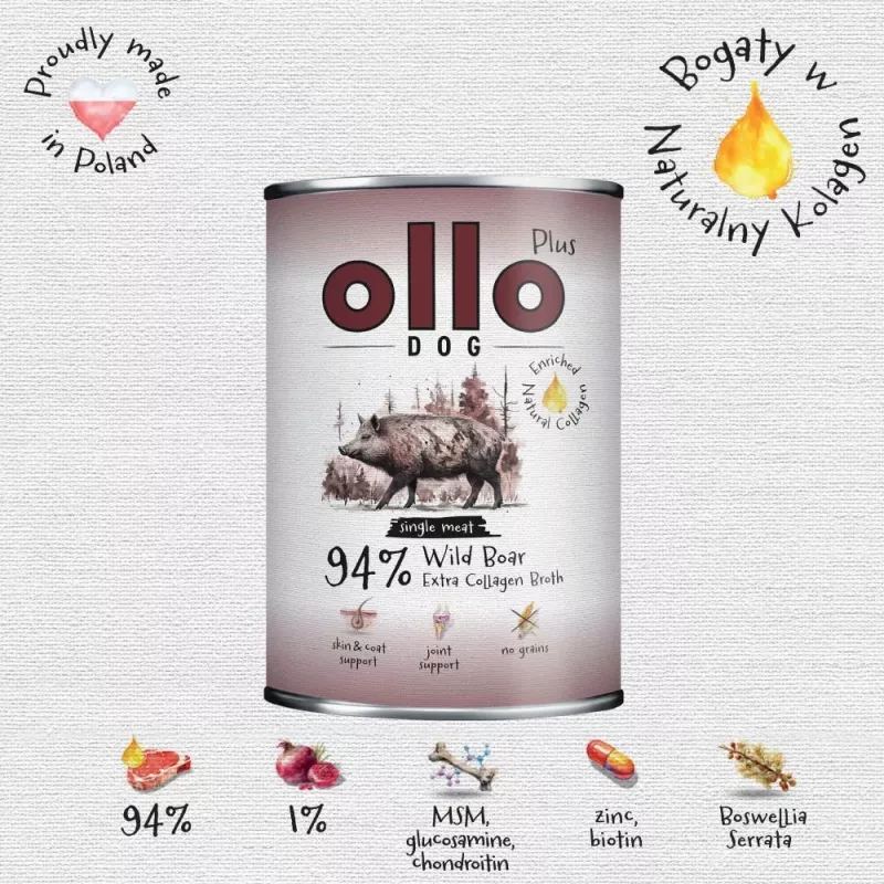 Ollo Plus Kolagen Dzik Puszka dla psa 400g