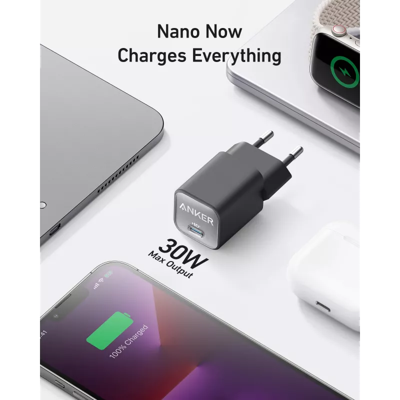 Ładowarka sieciowa Anker 511 Nano 3 — 30 W, 1× USB-C, 100–240 V, czarna