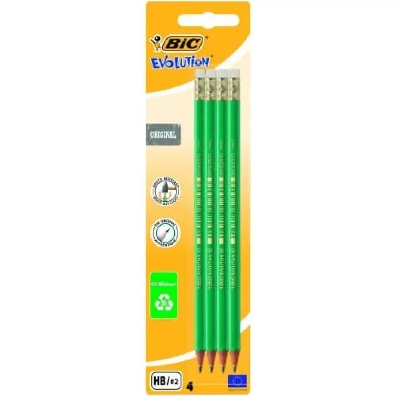 Ołówki BIC EVOLUTION Oryginalny z gumką, HB, zestaw 4 szt. 049012