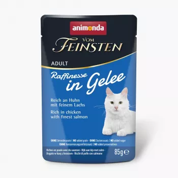 Mokra karma dla kota animonda ANIMONDA Vom Feinsten Adult Raffinesse w galaretce z kurczakiem i łososiem, saszetka 85 g, wilgotność 82%, białko 8,5%