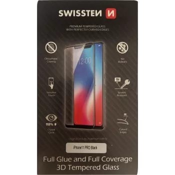 Hartowane szkło ochronne 3D full-glue SWISSTEN do iPhone 11 Pro — czarny