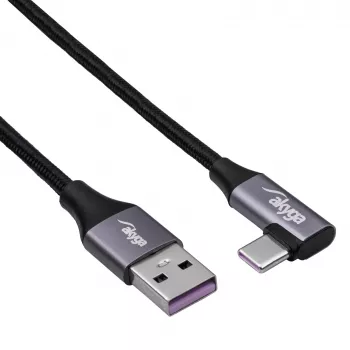 Akyga AK-USB-58 kątowy kabel USB-C na USB-A, 30 cm, 60 W, w oplocie, czarny