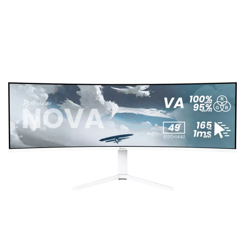 Curved monitor Arozzi Nova 49 inch (124.5 cm) Dual QHD 5120×1440 LED VA, 32:9, 4 ms, USB hub, speakers, biały