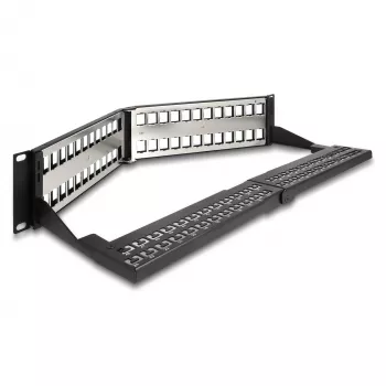 DeLOCK 19-inch Keystone Patch Panel 48 portów z odciążką 2U kątowy czarny