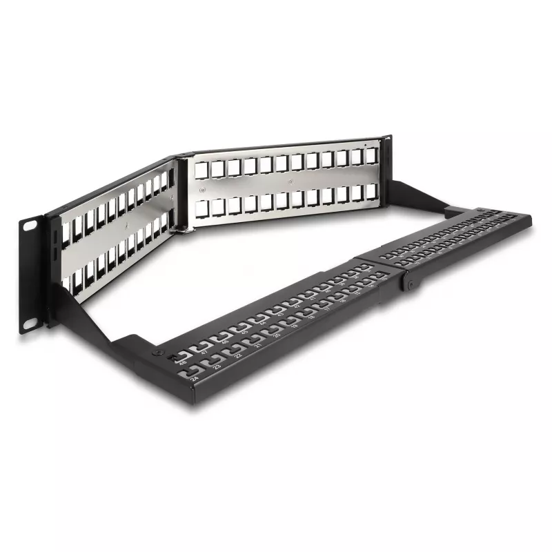 DeLOCK 19-inch Keystone Patch Panel 48 portów z odciążką 2U kątowy czarny