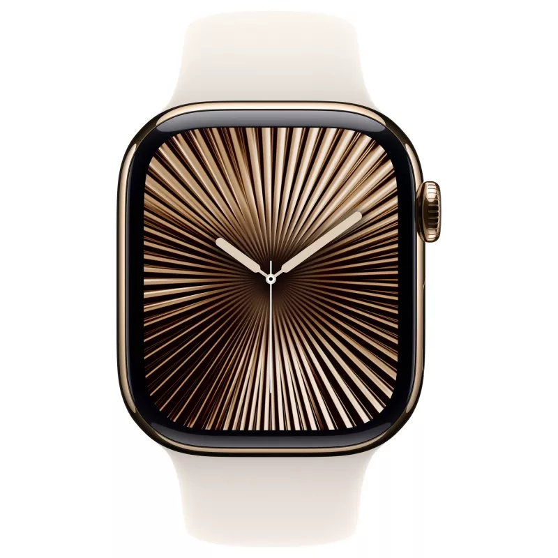 Apple Watch Series 10 GPS + Cellular 42 mm złota tytanowa koperta z sportowym paskiem Starlight – S/M (MX063QF/A)