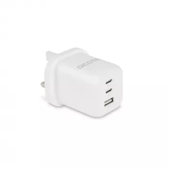 Zasilacz Dicota - kompaktowy, GaN - 65 W - 5 A - PD 3.0 - 3 porty wyjściowe (2 x USB-C, USB)