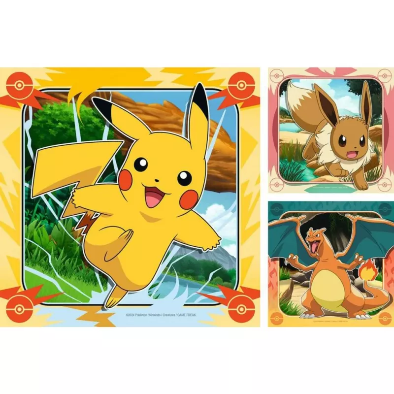 Puzzle Ravensburger Pikachu, Charizard i Eevee — 147 elementów, dla dzieci od 5 lat, 210×? mm