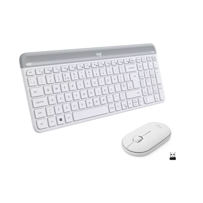 Logitech Slim Wireless Combo MK470 - Zestaw klawiatury i myszy - Bezprzewodowy - 2,4 GHz - Hiszpański - Off-White (920-009199)