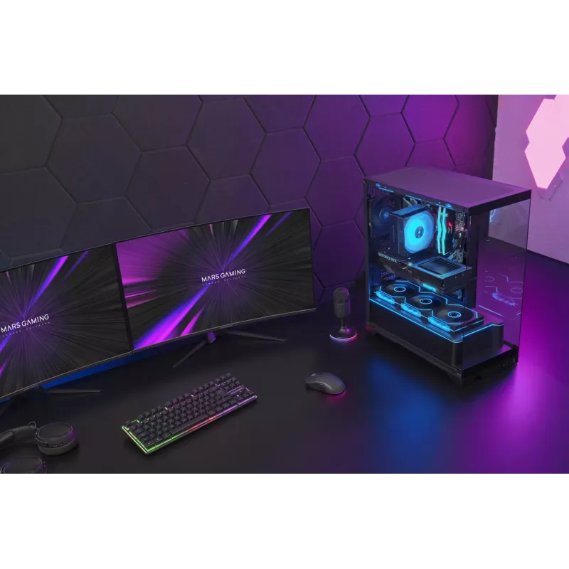 TACENS Mars Gaming MCPRISMA Midi Tower PC case, Czarny, tempered glass, supports ATX/Micro-ATX/Mini-ITX, 2x3.5 inch + 2x2.5 inch bays