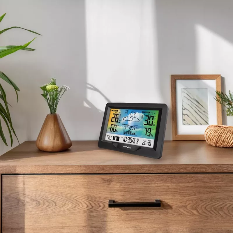 Bezprzewodowa stacja pogodowa GreenBlue GB540N — monitorowanie temperatury i wilgotności wewnątrz i na zewnątrz