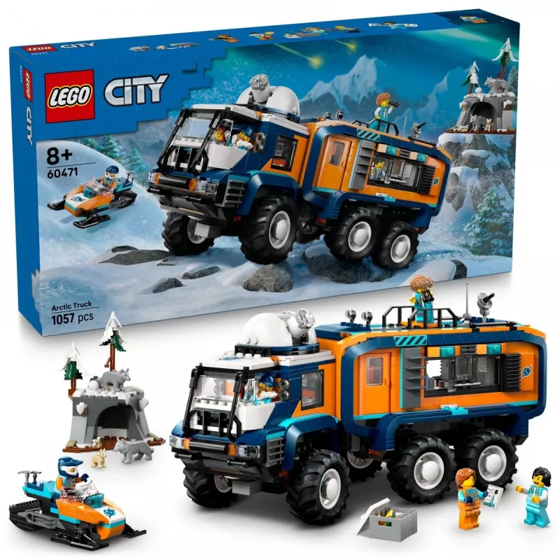 LEGO City Arctic Explorer Truck 60471 — zestaw 1064 elementów z 4 minifigurkami, mobilnym laboratorium, dla dzieci od 8 lat
