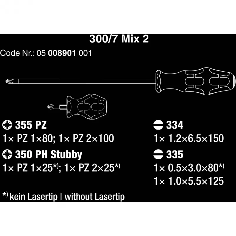 300/7 Mix 2 Zestaw wkrętaków Kraftform Plus (czarno-zielony, 7-częściowy, Lasertip)