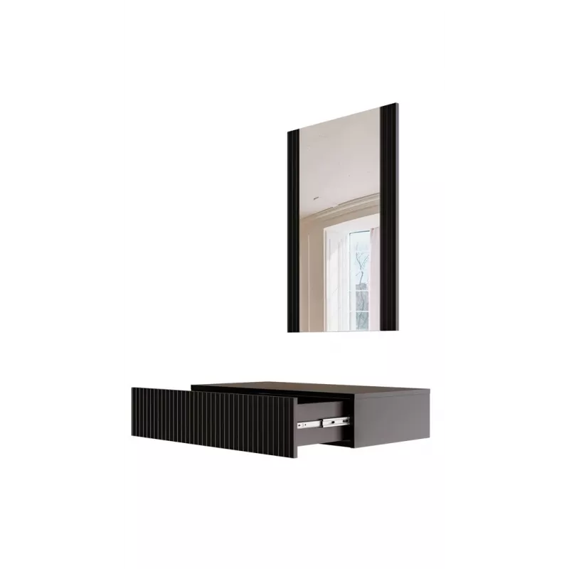 Toaletka z lustrem cama meble PAFOS 80×41,6×100 cm, rama MDF, 1 szuflada, matowa czerń