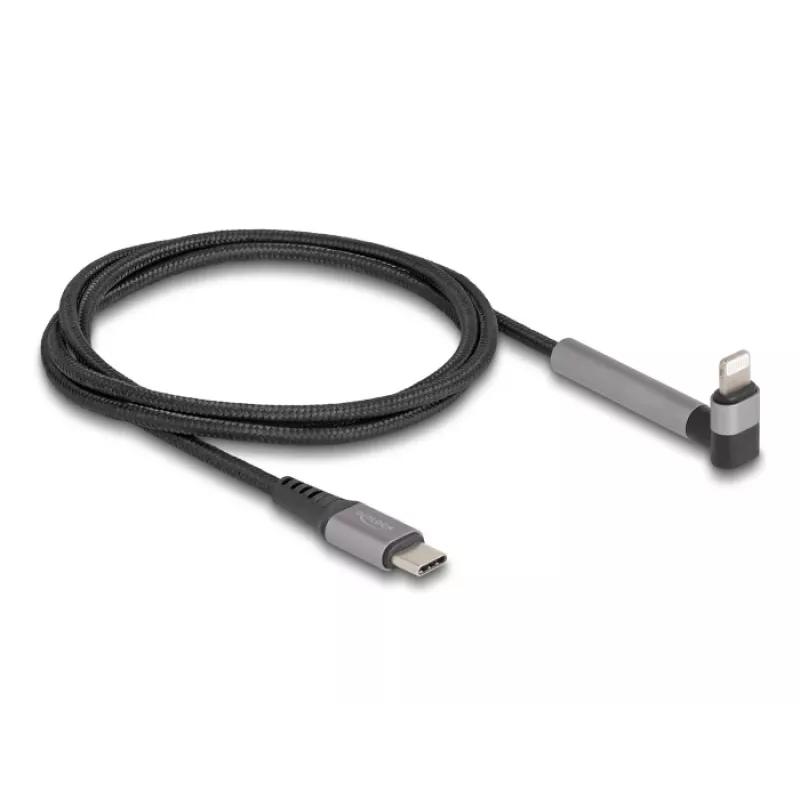 Kabel do ładowania i transmisji danych USB Type-C na Lightning z kątową wtyczką i funkcją podstawki, DELOCK 1,5 m, 9 V 3 A (MFi)